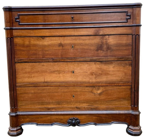 Commode ancienne style Louis Philippe avec plateau marbre blanc ajusté