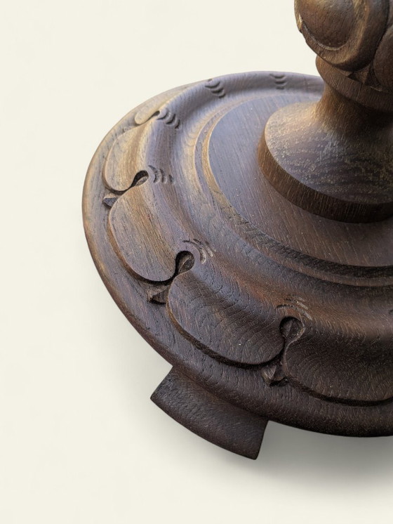 Image 1 of Rareté ! Jardinière vintage en bois foncé tourné à la main, style milieu du siècle/ferme, support pour plantes, jamais utilisé.