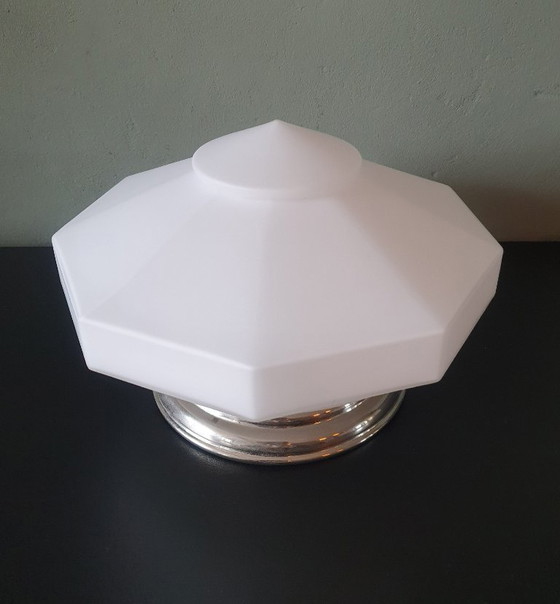 Image 1 of Art Deco ceiling light made of opal glass. Unique shape with a retro design.