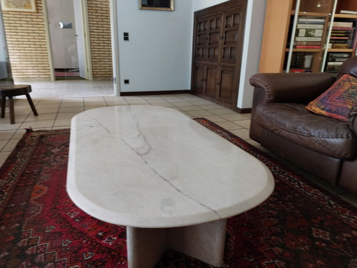 Table basse vintage ovale en marbre fin des années 70