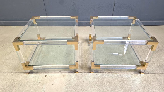 Image 1 of Vintage lucite and brass side tables, 1980s