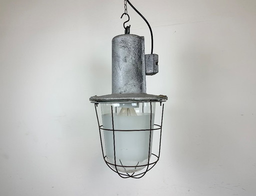 Large Industrial Cast Aluminium Cage Pendant Light , 1960s