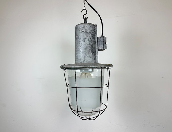 Image 1 of Large Industrial Cast Aluminium Cage Pendant Light , 1960s