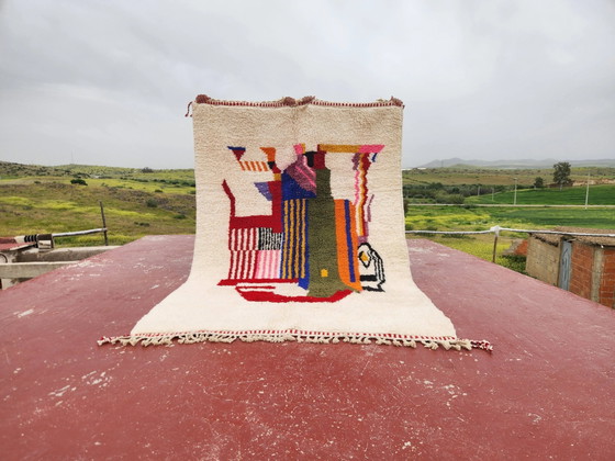 Artistic Berber rug 243x156 cm – Ecru wool & colourful abstract patterns – Rugs & carpets, Cotton, Modern (photo 10 of 10)