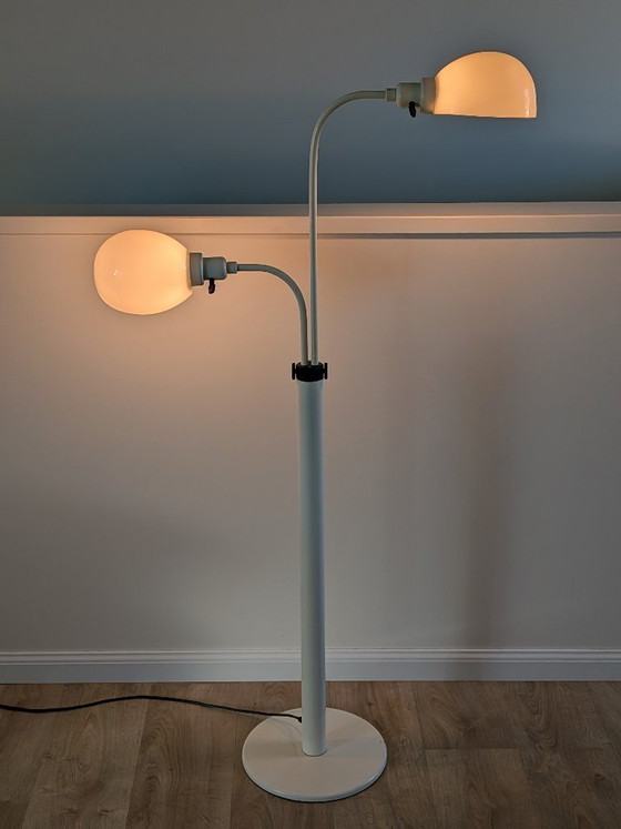 Image 1 of Vintage vloerlamp uit het ruimtetijdperk – Dubbele "paddenstoel"-vormige kappen – Nederlands design tijdperk