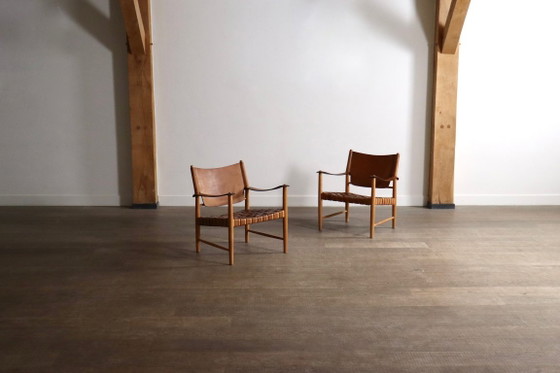 Paire de Fauteuils Safari en Cuir Cognac Tressé, Danemark, années 1960 – Leather (photo 14 of 21)