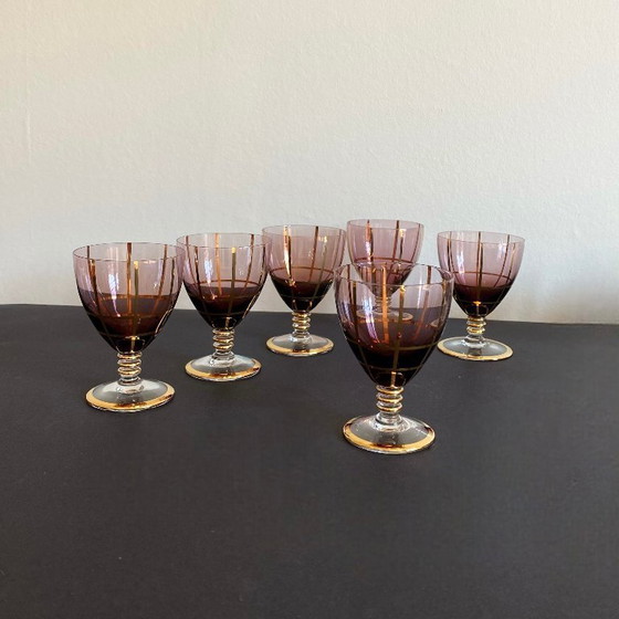 Image 1 of 6 bicchieri a stelo con doratura