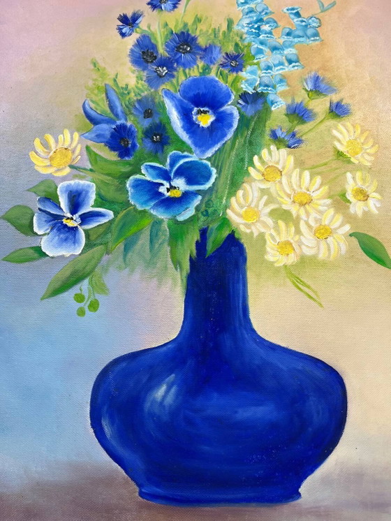 Peinture "Bouquet Bleu" – Peintures et dessins, Canvas, Vintage (photo 4 of 13)