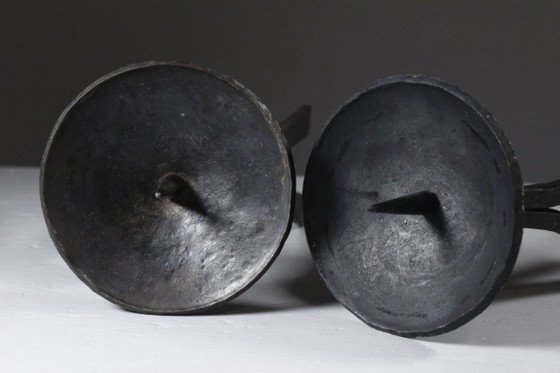 Image 1 of Pair of wrought iron candlestick holders, brutalist modernist design, 1950s