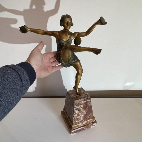 Leonildo Giannoni, Art Deco Nude Dancer with Discs, 1930s, Polychrome Bronze – Sculpture, Marble (photo 3 of 11)