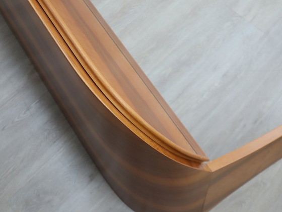 Image 1 of Italiaans bedframe uit de jaren 70 van gebogen walnotenhout met opbergruimte in het hoofdeinde.
