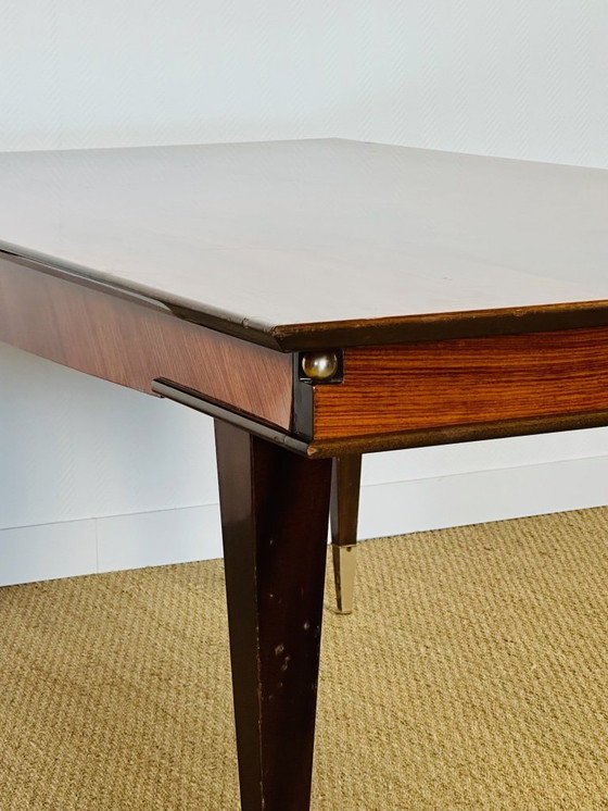 Image 1 of Modernist rosewood dining table with chevron marquetry, 1950