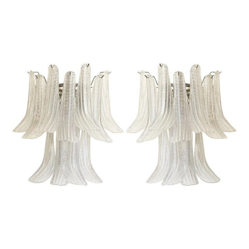 Moderne wandlampen "Selle" van Murano-glas in Mazzega-stijl met diamantgeslepen transparantie — Set van twee
