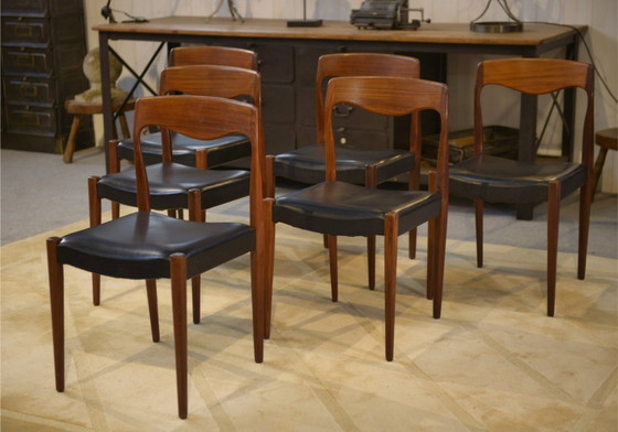 Image 1 of Set aus 6 skandinavischen Teakholzstühlen von Niels Otto Moller, Dänemark, 1960er Jahre