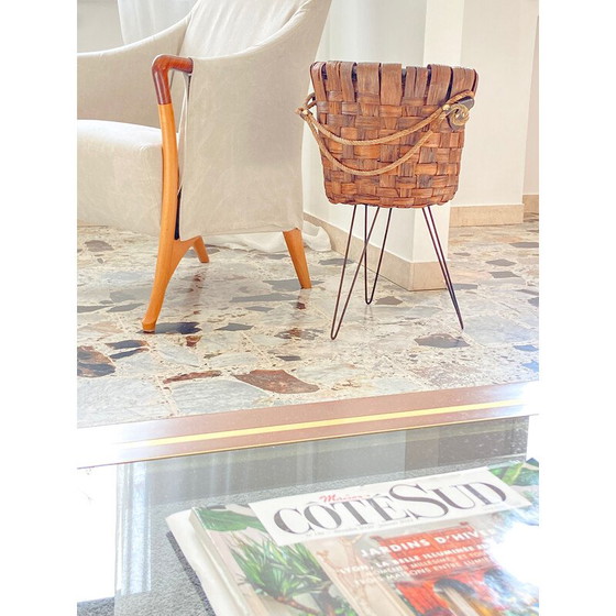 Image 1 of Vintage basket vase in walnut crust, Italy 1970