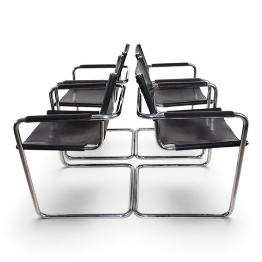 Juego de 4 sillas de visita Matteo Grassi - Sillas voladizas de cuero y cromo, 1970 – eetkamerstoelen (photo 2 of 20)