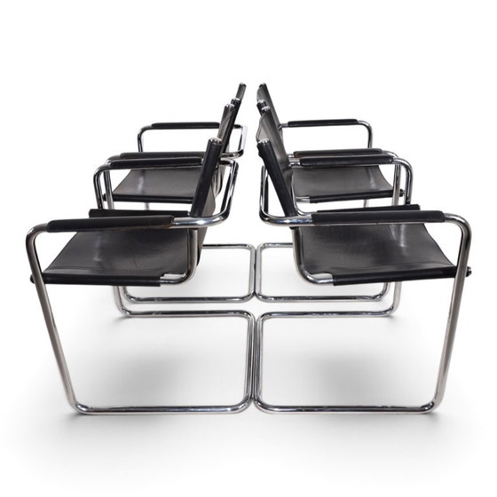 Matteo Grassi bezoekersstoelenset van 4 - leren/chromen cantileverstoelen, 1970 – Eetkamerstoelen, Leather (photo 2 of 20)