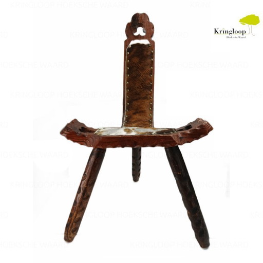Spanish 3 Legs Chair Stool with Cow Leather Seat