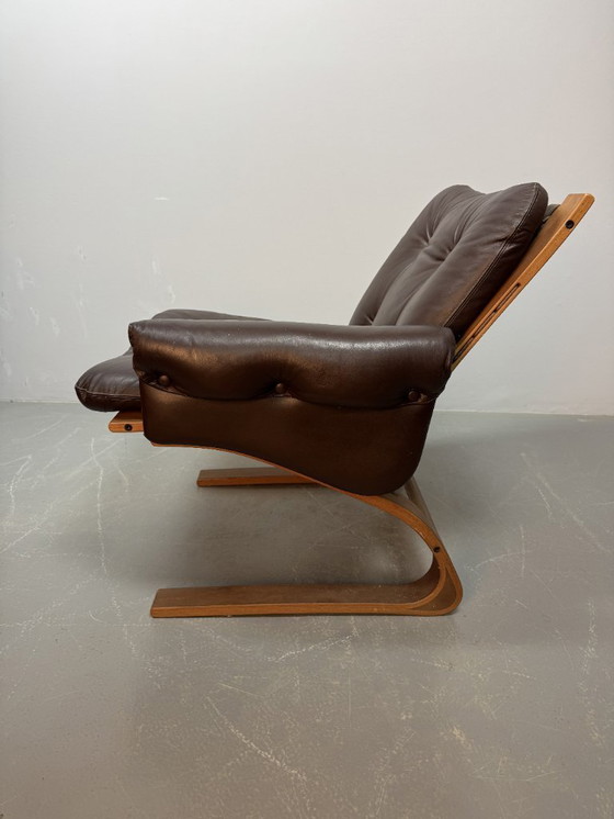 Image 1 of Sofá Kengu de tres plazas en cuero Rybo Rykken de diseño escandinavo de mediados de siglo, súper cómodo, década de 1960.