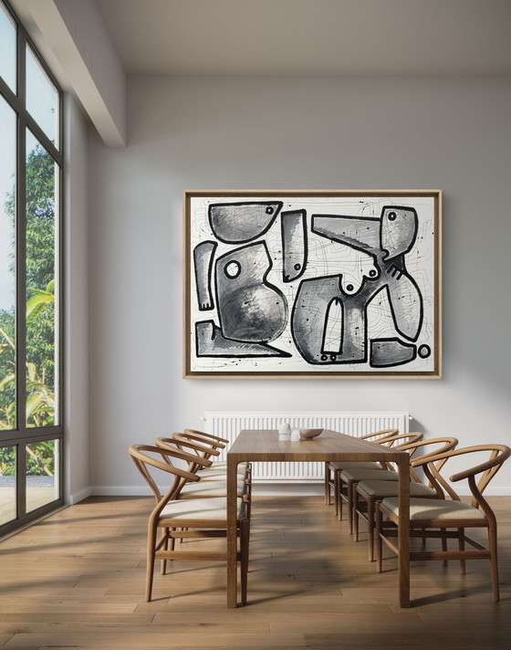 Image 1 of Gigantisch kubistisch schilderij op canvas "Interieurarchitectuur" 140 x 100 cm