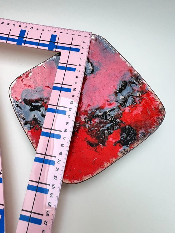 Image 1 of Bol vintage Fat Lava en cuivre émaillé, rouge et noir, de forme carrée