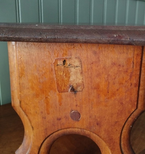 Image 1 of Small antique stool, Le Printemps wooden footrest, vintage plant holder.