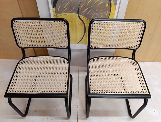 Image 1 of ALIVARMVSEVM 104. SET of 2 CESCA B32 Chairs (NEW) in Black Frame Limited Edition 