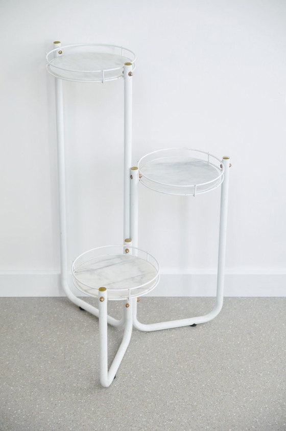 Vintage marble plant table, Metal, White, Scandinavian (photo 4 of 5)