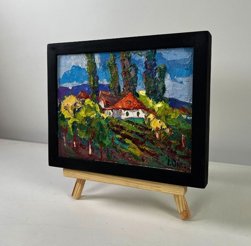 Original Oil Painting Summer Village Landscape Childhood in the aromas of grass