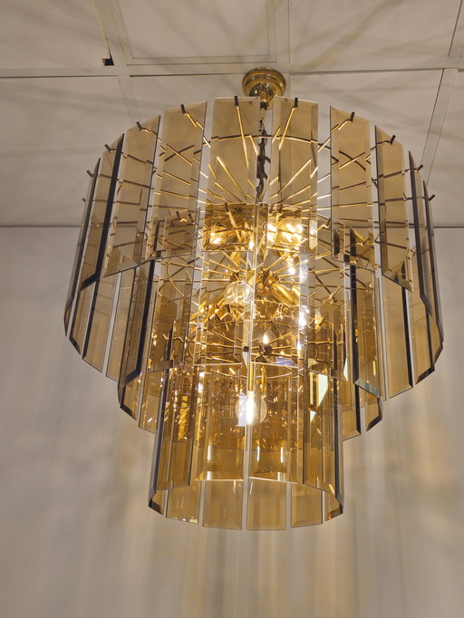 Lampe pendante de lustre Vintage en verre fumé