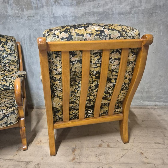 Image 1 of Paire de fauteuils en bois à accoudoirs incurvés, Tchécoslovaquie, années 1940-1950