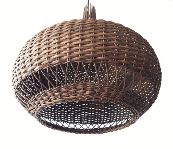 Image 1 of Suspension vintage en rotin, suspension style Mid-Century Modern, lampe de table à manger