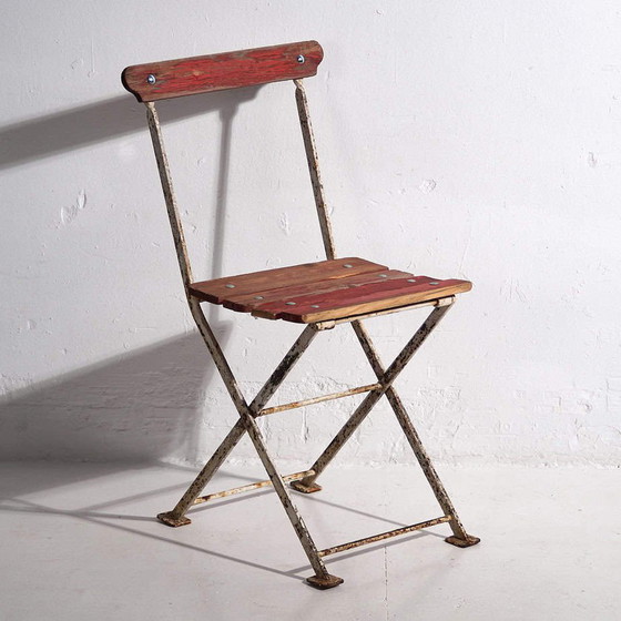 Antique red garden folding chairs (c.1920). Set of 4 pieces – Garden chairs, Wood, Iron (photo 22 of 40)