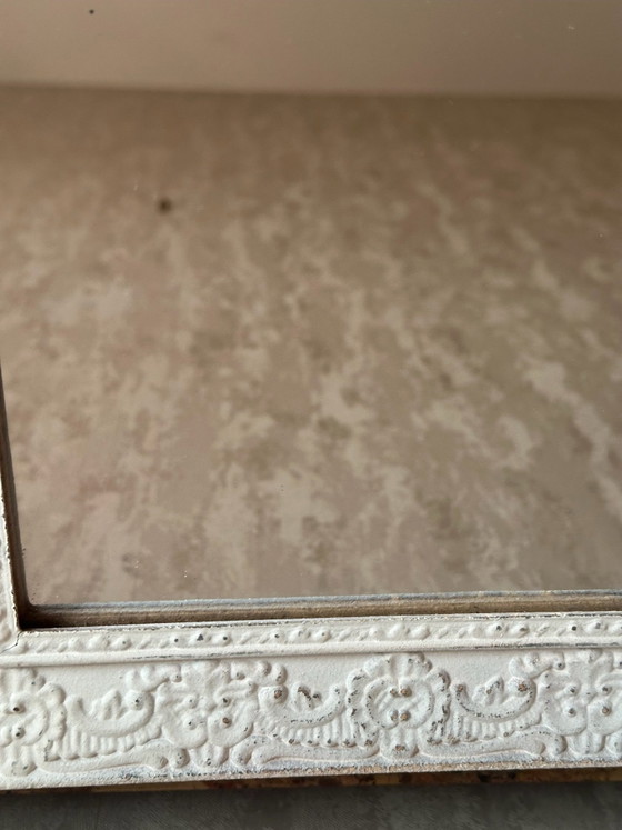 Specchio in legno sagomato bianco con decoro floreale, 37,5 × 26,5 cm, Vetro, Vintage (foto 9 di 13)