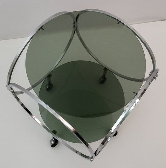 Image 1 of Space Age Vintage Staal en Rookglas Salontafel, 1970
