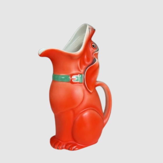Image 1 of Jarra Perro Art Decó Naranja-Rojo - Jarra Mosa Maastricht - Jarrón-Jarra de cerámica holandesa de los años 20