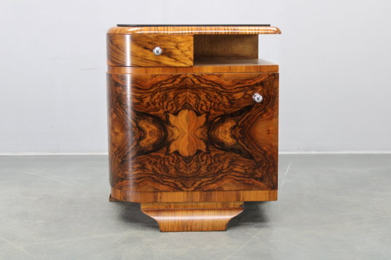 Image 1 of Pair 1930s Czech Art Deco Walnut Nightstands
