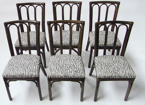 Image 1 of Eetkamerstoelen (6) gemaakt van rotan en bamboe door McGuire, VS, jaren 70