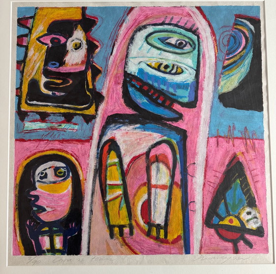 Bijzondere zeefdruk Henk Vierveijzer gesigneerd, Litho's & Zeefdrukken, Papier, Meerdere kleuren (foto 4 van 13)