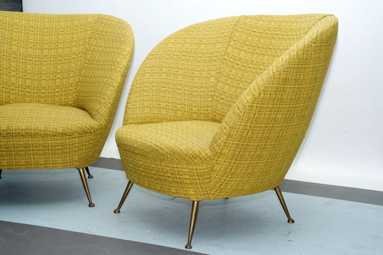 Image 1 of Pair Of Ico Parisi-Style Armchairs In Original Fabric, Italy, 1950S