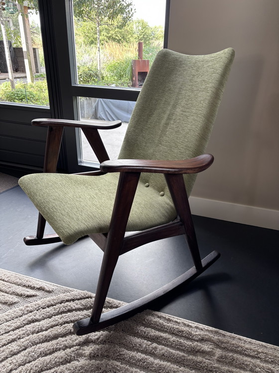Designer Rocking Chair Louis Van Teeffelen, Midcentury – Textile, Wood (photo 3 of 5)