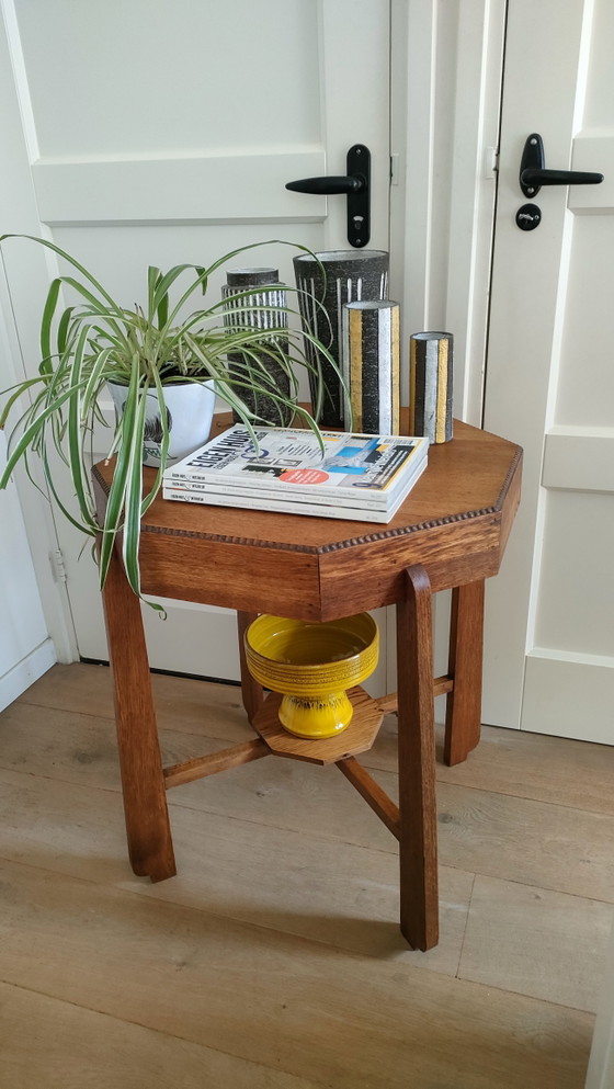 Image 1 of Table d'appoint Art Déco octogonale, table basse style Amsterdam School, table en chêne
