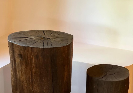 Image 1 of Pair of stools, former chopping blocks, French folk art, 19th century
