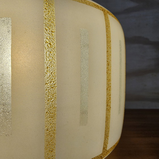 Image 1 of Lampada a sospensione in vetro vintage con dettagli dorati, lampada da soffitto in stile spaziale (con texture/struttura)