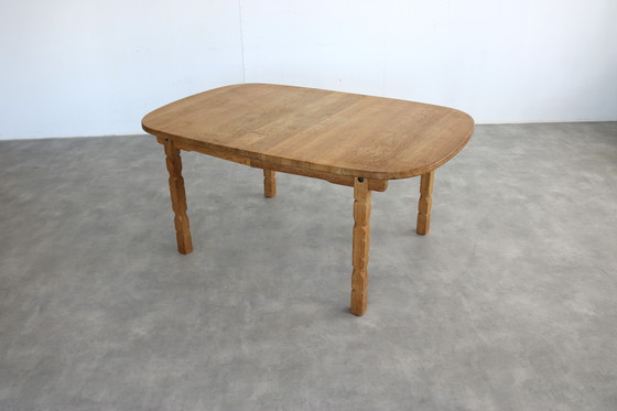 Image 1 of brutalist extendable oak dining table