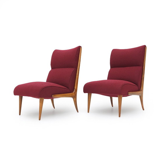 Image 1 of Paire de fauteuils en bois et bouclette, années 1940