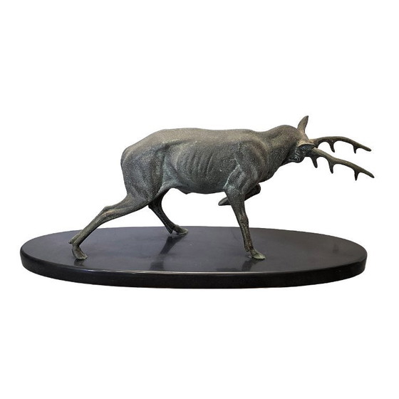 Image 1 of Escultura de ciervo Art Déco sobre base de mármol Irénée Rochard