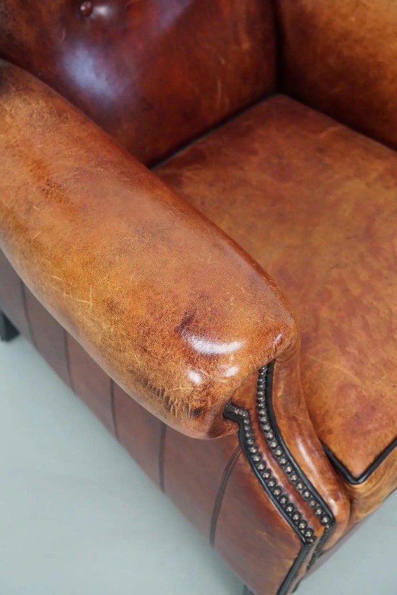 Image 1 of Vintage Nederlandse clubfauteuil in cognackleurig leer