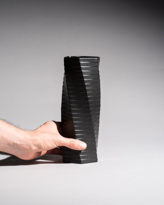 Image 1 of Vintage ROSENTHAL WERNER UHL Vase Duo Bisque Porcelaine Noire PISA 23 cm & 28 cm