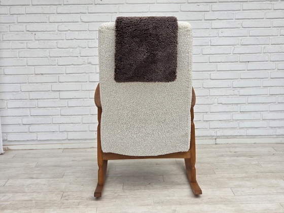 Anni '70, design scandinavo, sedia a dondolo con schienale alto, rivestita. – Sedie a dondolo, Tessile (photo 13 of 24)